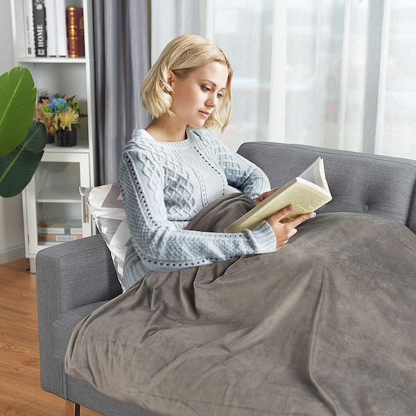 Grey Heavy Sensory 80 in. x 60 in. 23 lb. Weighted Blankets with Cover Glass Beads