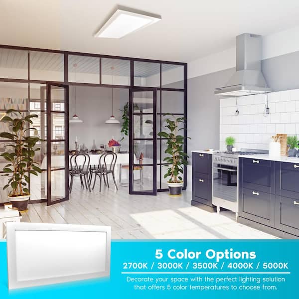 12 in. x 24 in. Ultra Thin LED Panel Light 22-Watt 5 Color Selectable LED 2100 Lumens Flush Mount Damp Rated UL Listed