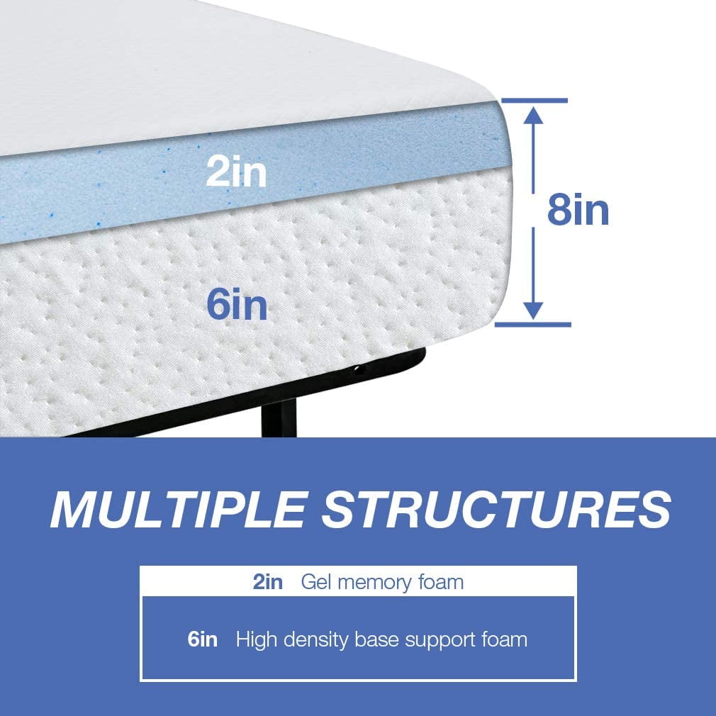 Mattress, 8-inch Gel Memory Foam Mattress Queen Size for Cool Sleep & Pressure Relief, Medium Firm Mattresses CertiPUR-US Certified/Bed-in-a-Box/Pressure Relieving, Queen Size