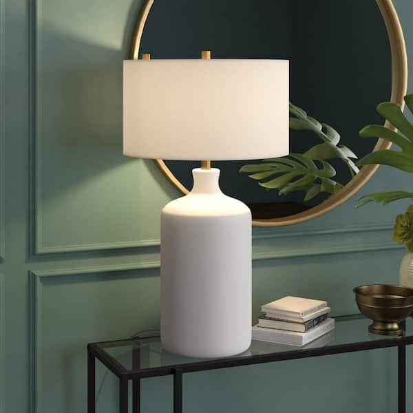 Sloane 29 in. Matte White/White Ceramic Table Lamp with Fabric Shade