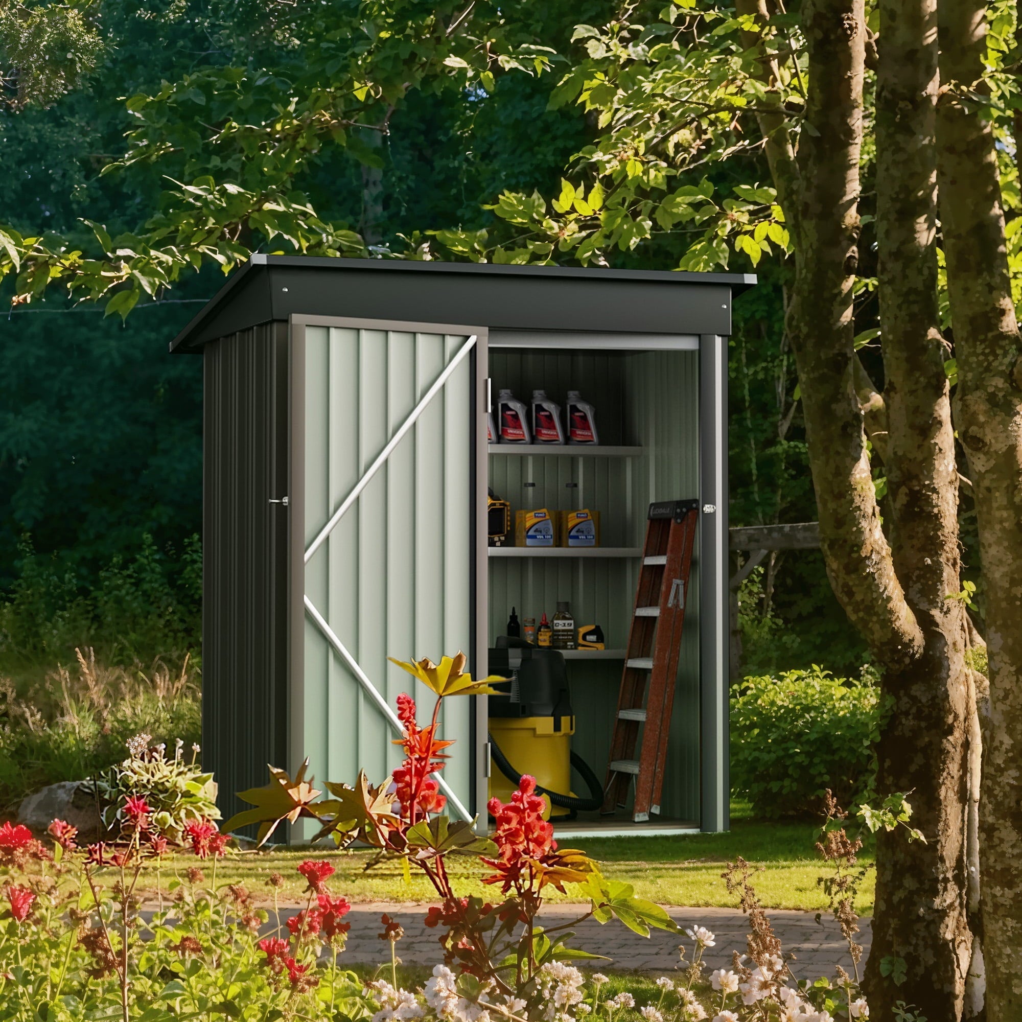 Vineego Metal Outdoor Storage Shed 5FT x 3FT, Steel Utility Tool Shed Storage House with Door & Lock, for Backyard Outdoor Patio,Brown