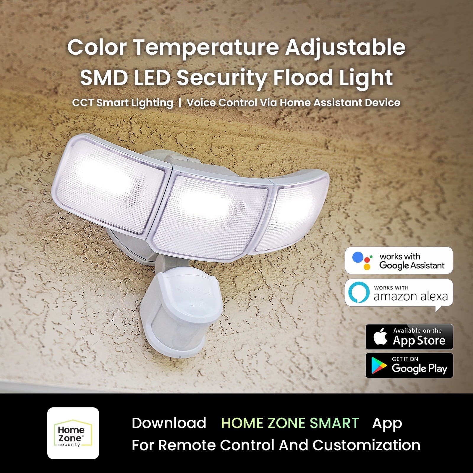 Home Zone Security Smart SMD 3500LM LED Outdoor Flood Light, WiFi, Works w/Alexa & Google, White