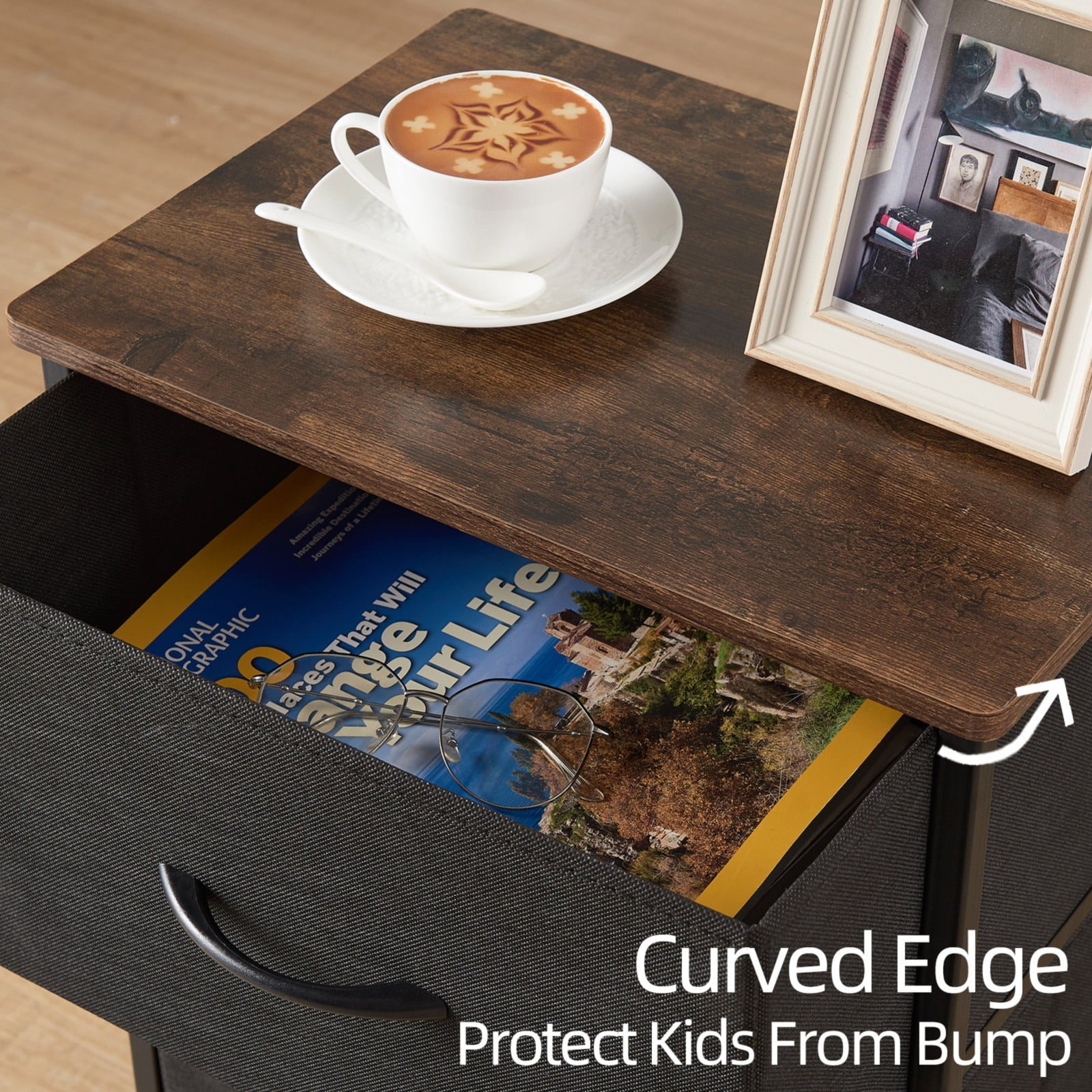 Somdot Small Dresser with 2 Drawers Set of 2, Nightstands Bedside Table with Removable Fabric Bins for Bedroom Office Laundry Closet Entryway Hallway Nursery Room,Black/Rustic Brown