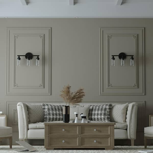 17 in. 3-Light Modern Matte Black Vanity-Light with Clear Glass Shade