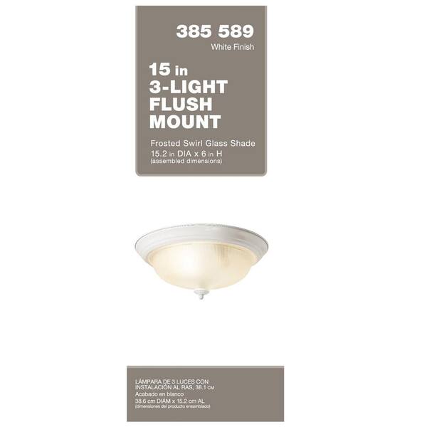 15 in. 3-Light White Flush Mount