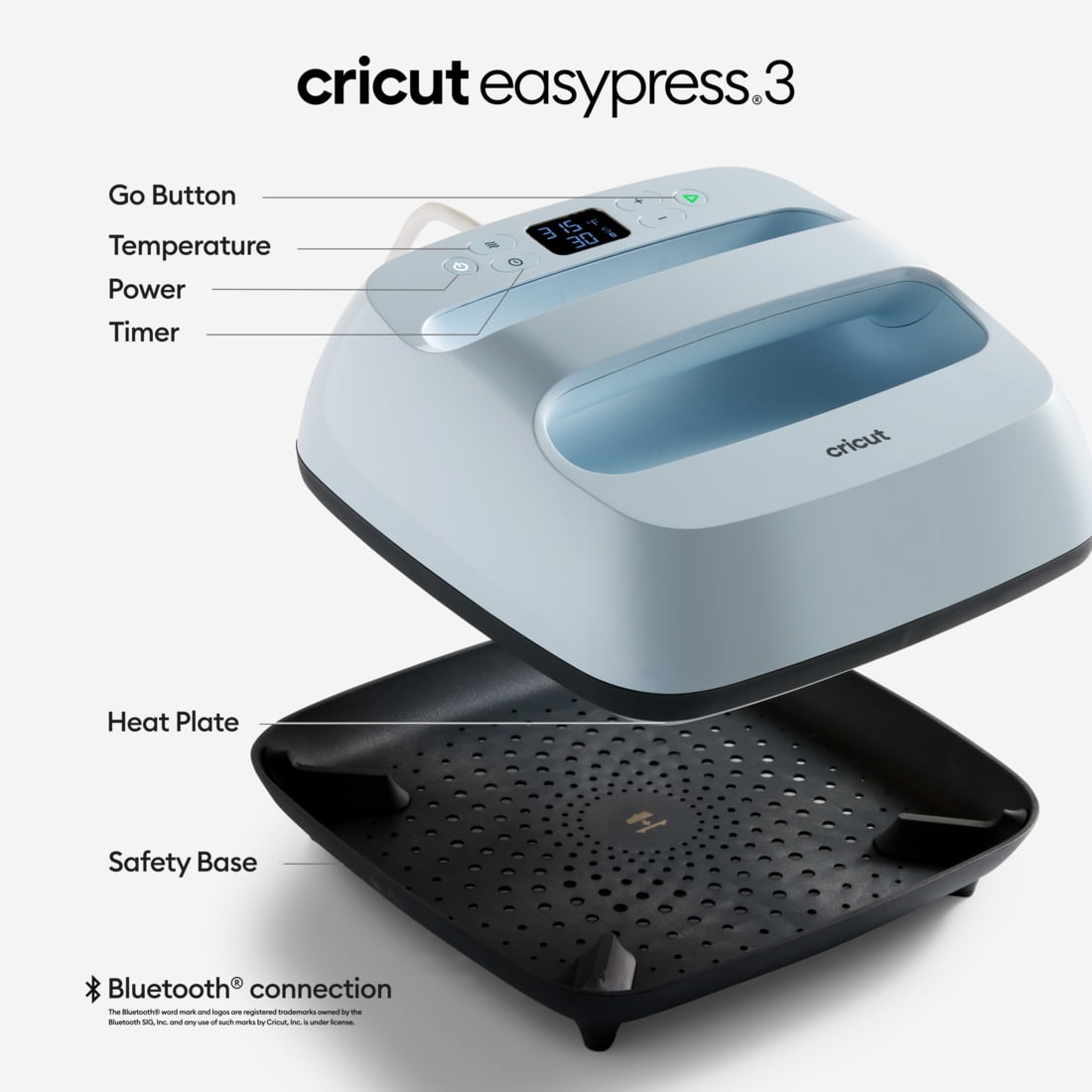 Cricut EasyPress® 3 - 9 in x 9 in - Bluetooth®-Enabled Handheld Heat Press