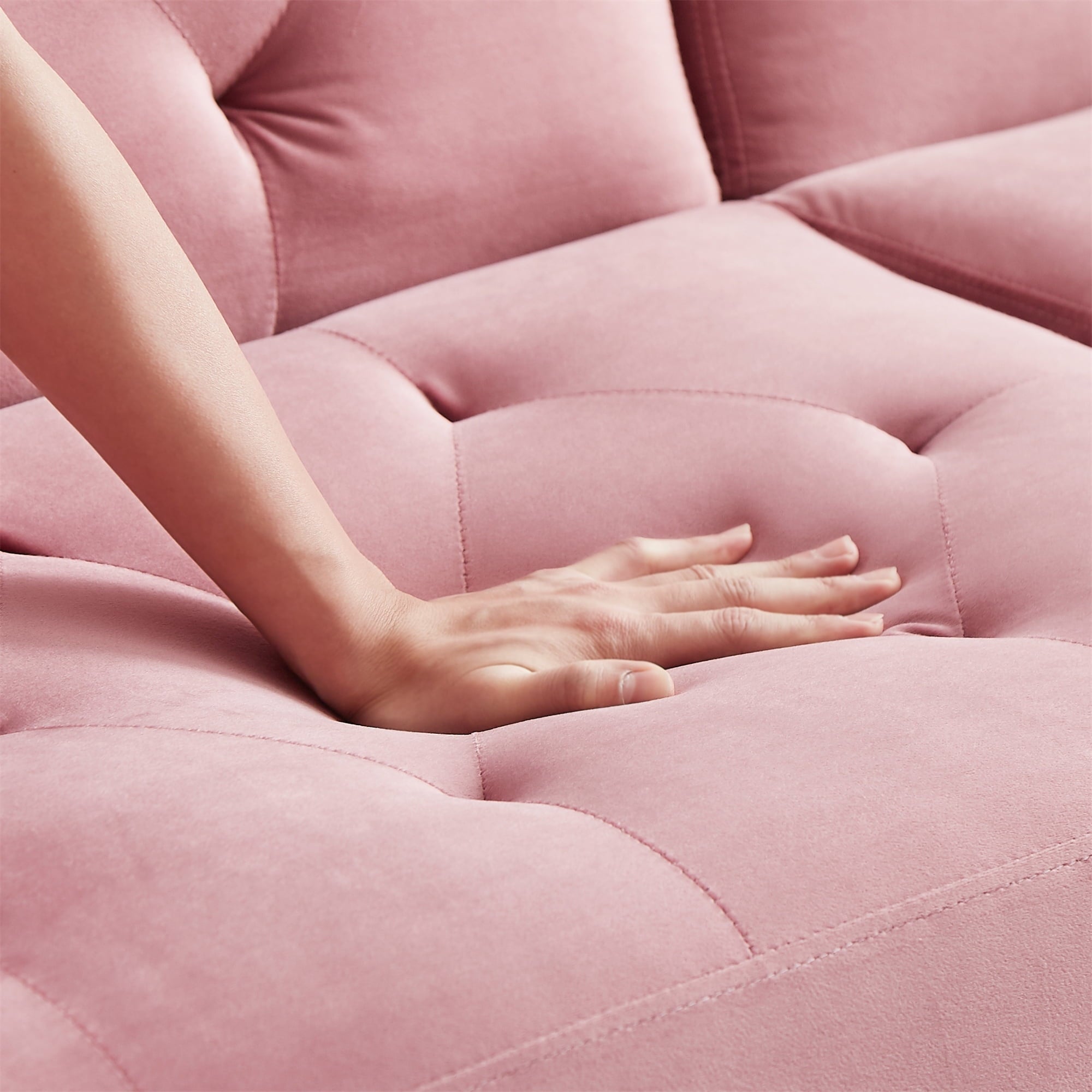 uhomepro Modern Sofa Bed, Convertible Sleeper Sofa with Metal Legs, 2 Pillows, Upholstery Fabric Futon Sofa Bed, Love Seat Living Room Bedroom Furniture for Small Space Office, Pink