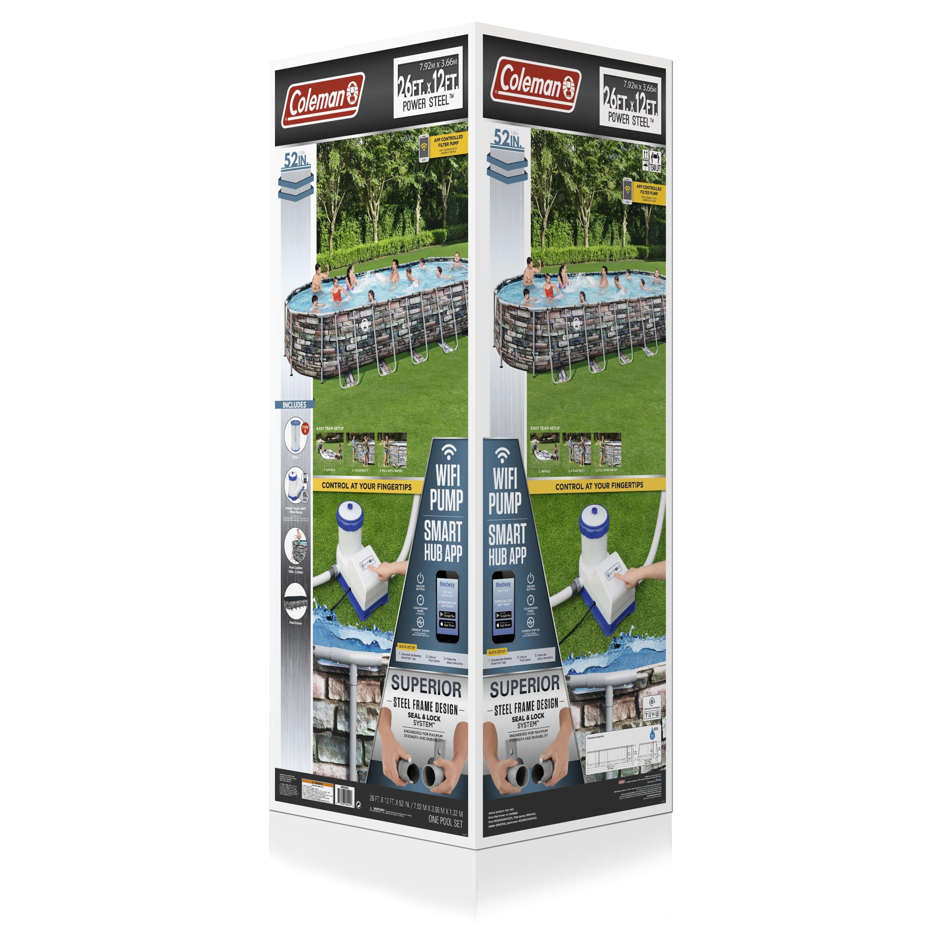 Coleman Power Steel 26’ x 12’ x 52” Oval Above Ground Pool Set