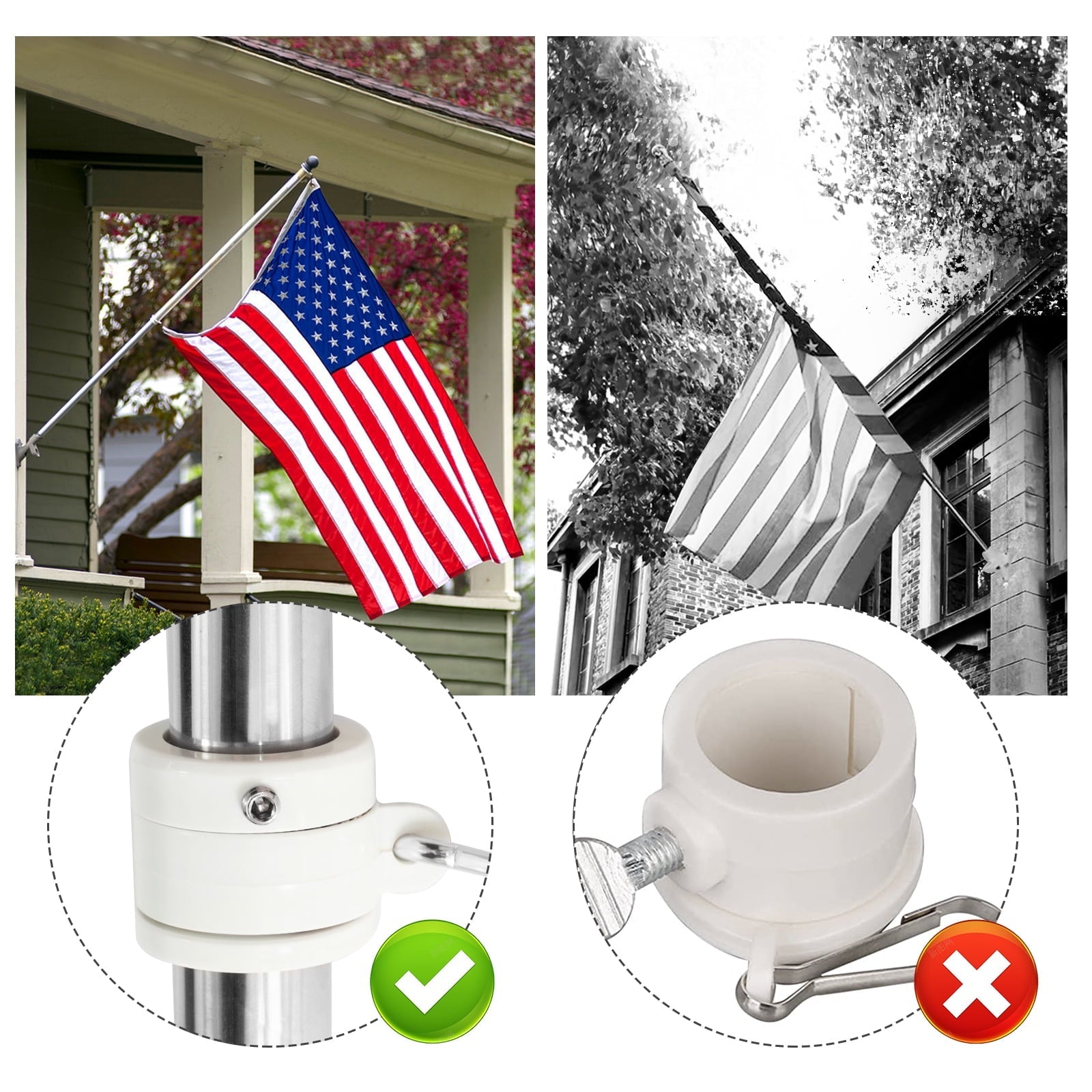 WiseWater 5ft Tangle Free Spinning Flag Pole Kit, Stainless Steel Flagpole with 3x5ft American Flag, Silver