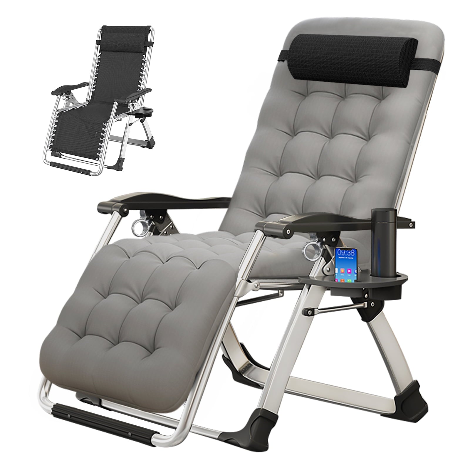 Lilypelle Zero Gravity Chair with Double Sided Pearl Mat Folding Lounge Recliner Chairs with Cushion,Cup Holder,Pillow