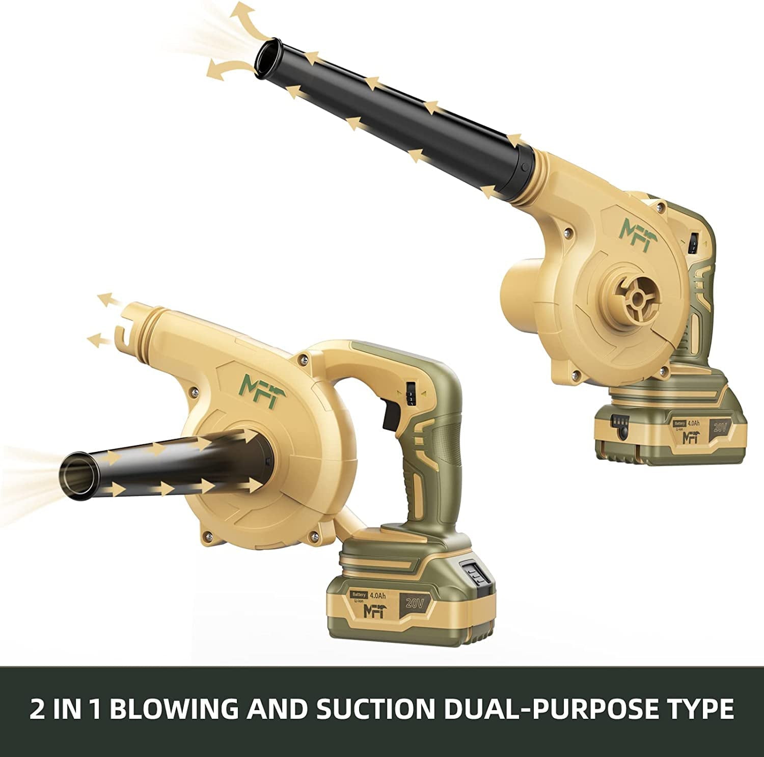 XtremepowerUS 2-in-1 Cordless Leaf Blower & Vacuum Cleaner 20V 4.0Ah Electric Leaf Blower Vacuum Cleaner Li-Ion Battery & Charger With Bag