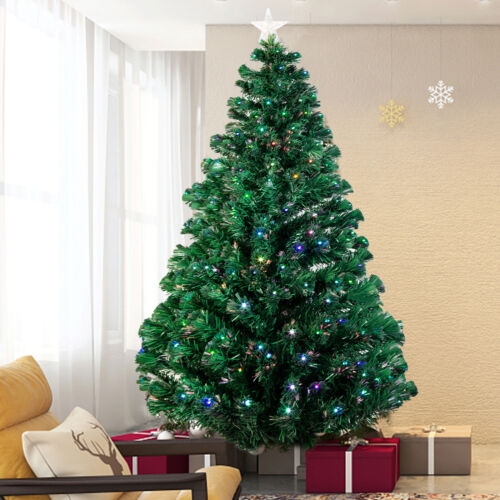 4/5/6/7ft Fiber Optic Christmas Tree Prelit with Lights Colorful Bushy Xmas Tree