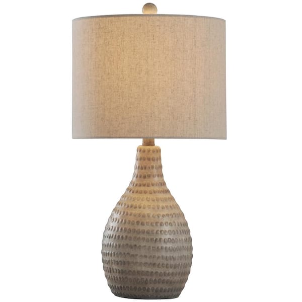 25.5 in. French Oak Table Lamp with White Hardback Fabric Shade