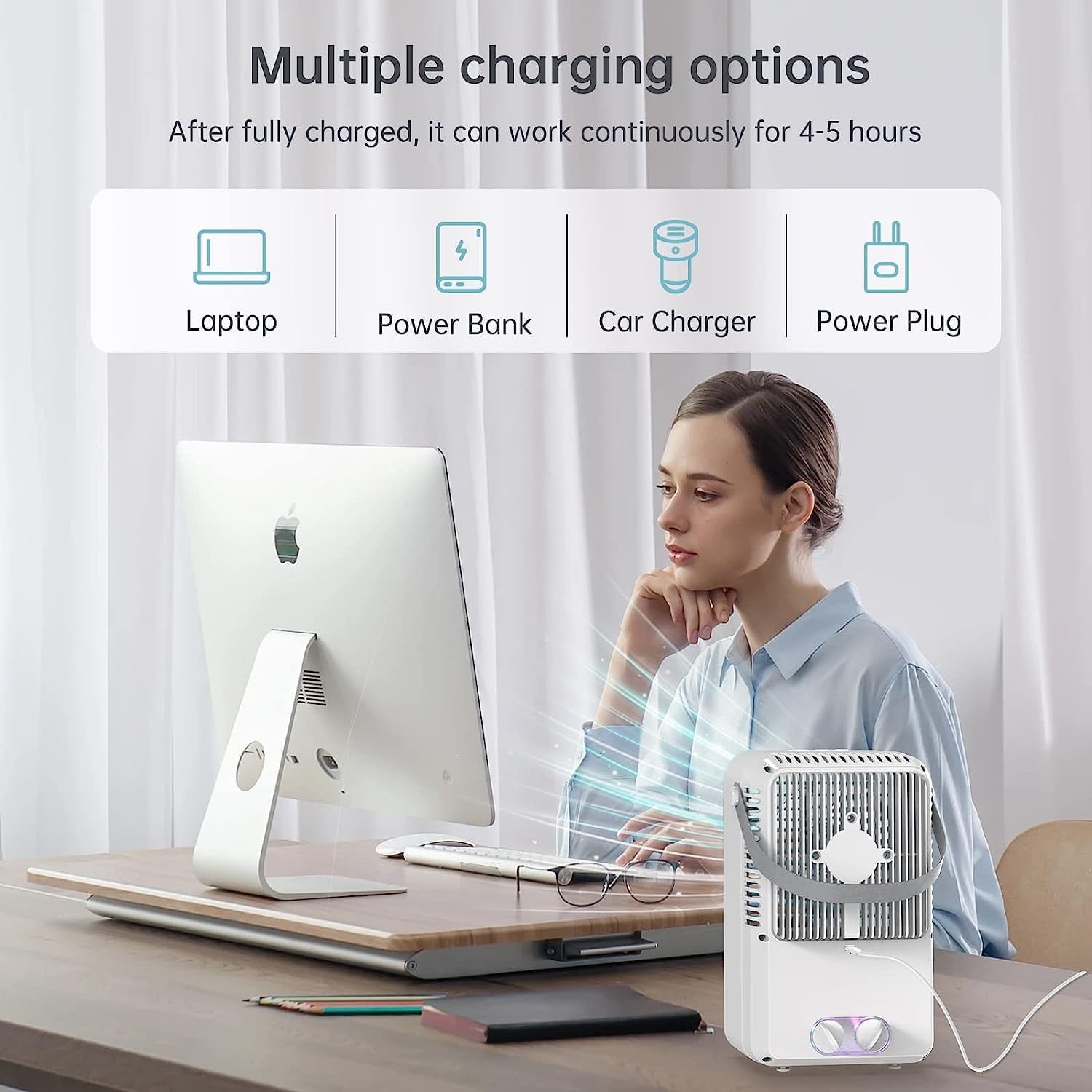 Flend Portable Air Conditioner Fan, Evaporative Air Cooler Humidifier, Small Desktop Cooling Fan with 7-Color LED Light for Room Office Camping, Blue