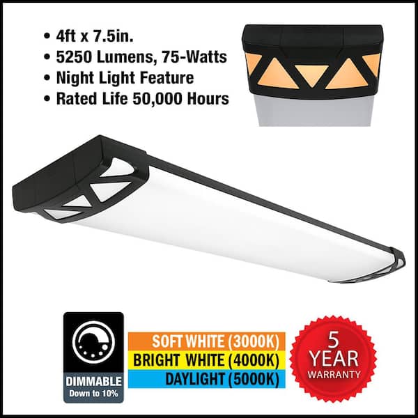 4 ft. Matte Black Triangle End Caps 5250 Lumens Integrated LED Wraparound Light Adjustable CCT Night Light Feature