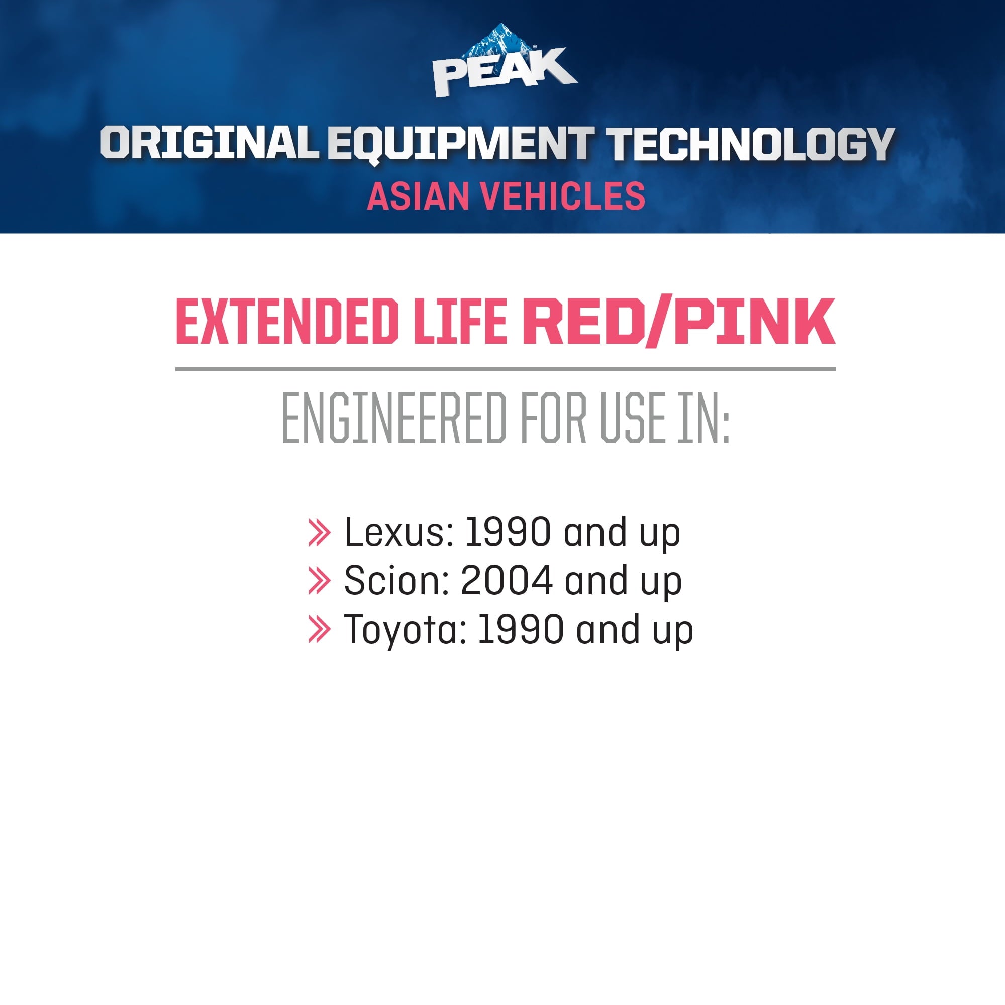 PEAK OET Antifreeze + Coolant for Asian Vehicles Red/Pink