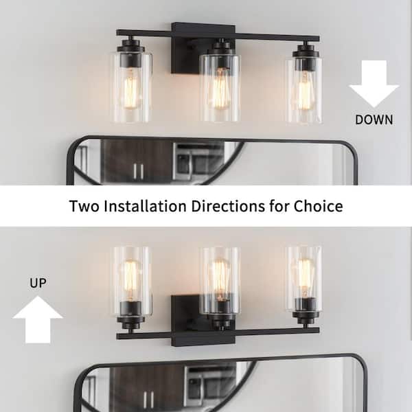 22 in. 3-Light Black Vanity Light with Clear Glass Shade