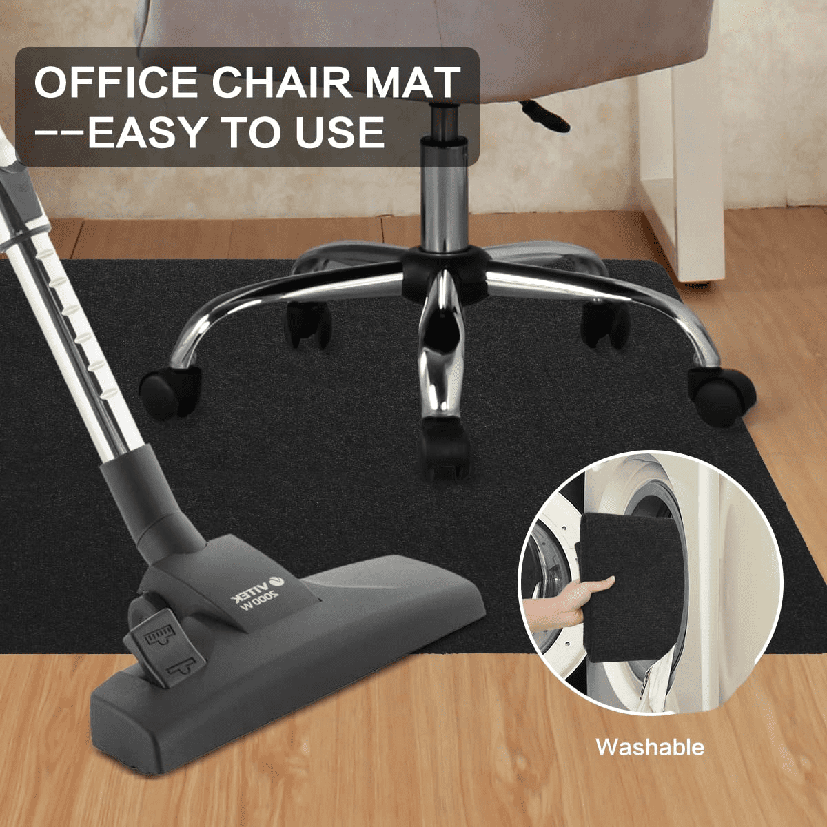 Office Chair Mat, 47x35Inch Desk Mats for Hardwood Floor Under Computer Rug Anti-Slip Carpet Protectors Rolling Chairs Gaming Mat Home (Black)