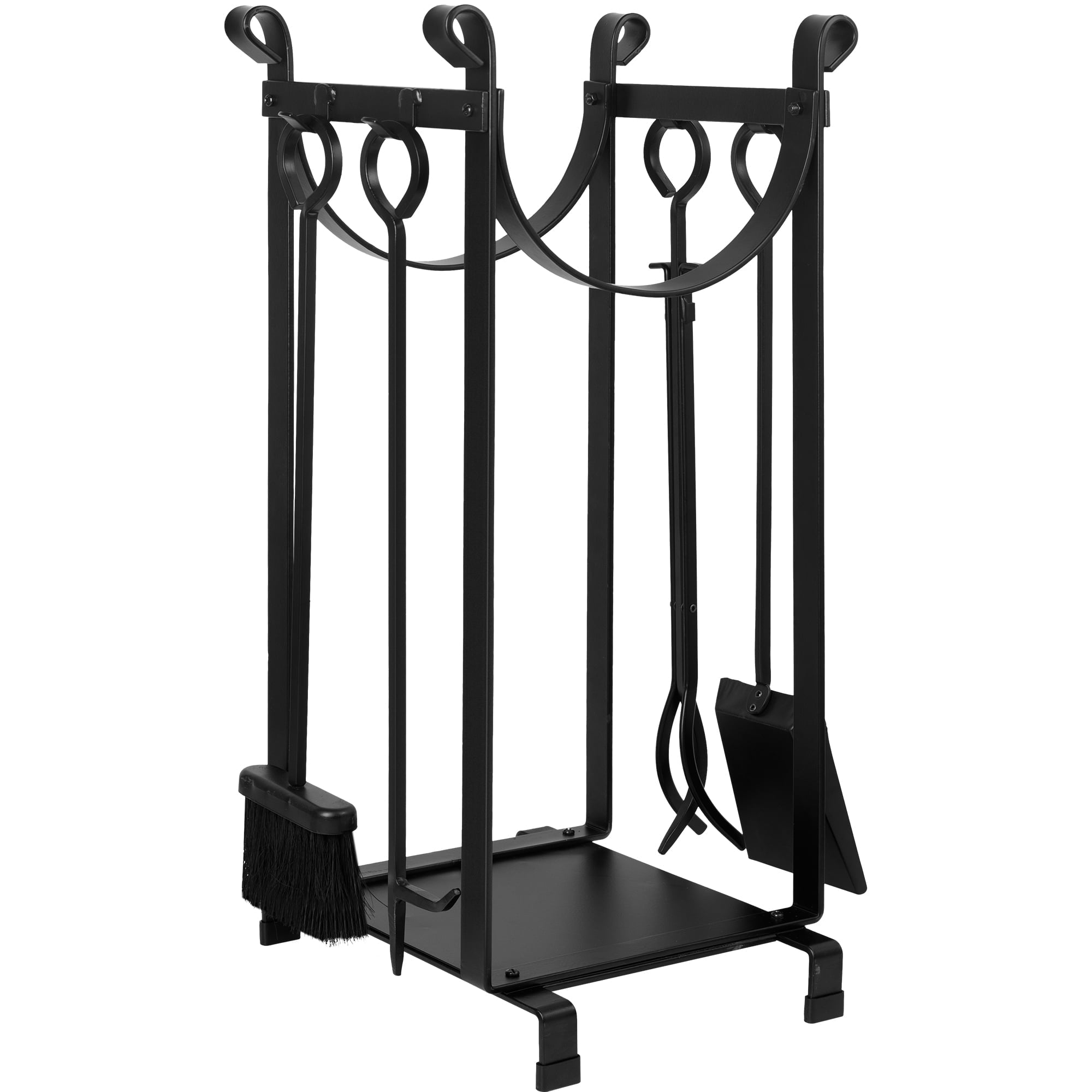 Amagabeli 30.7in Tall Fireplace Log Rack with 4 Tools Indoor Outdoor Firewood Holders Lumber Storage Stacking Black Wrought Iron Logs Bin Holder for Fireplace Tool Black