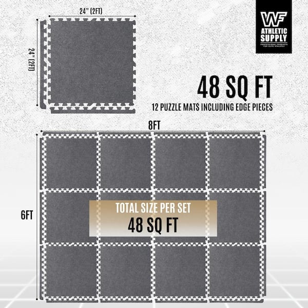Carpet Texture Top Gray 24 in. x 24 in. x 12 mm Interlocking Mats for Home Gym, Kids Room & Living Room (48 sq. ft.)