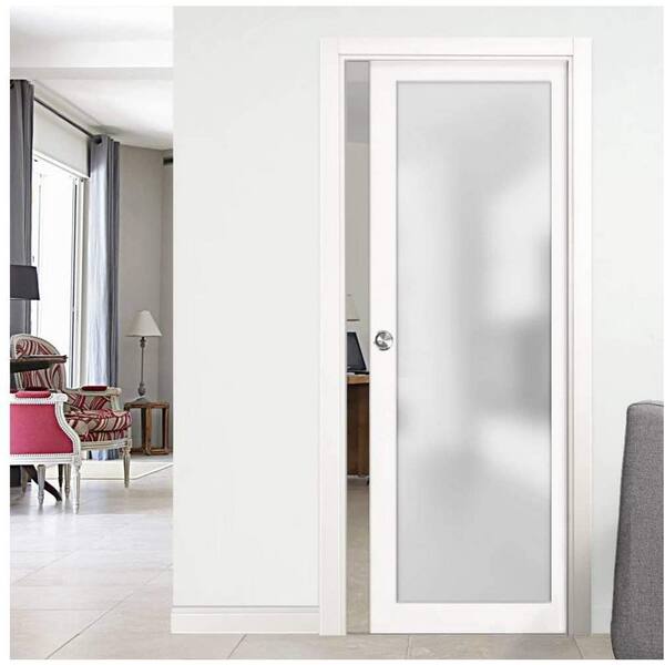 30 in. x 84 in. 1-Panel No Bore Solid 1-Lites Frosted Glass White Finished Pine Wood MDF Interior Door Slab