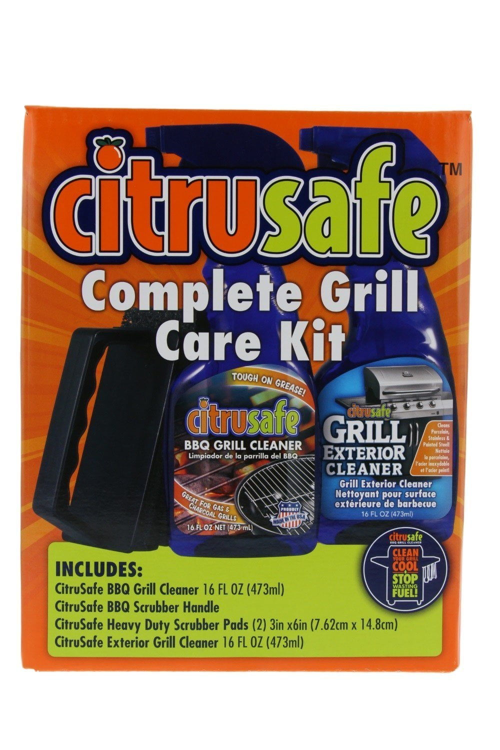 Citrusafe Grill Care Kit - BBQ Grid and Grill Grate Cleanser, Exterior Cleaner, and Scrubber by Citrusafe (16 oz Each)