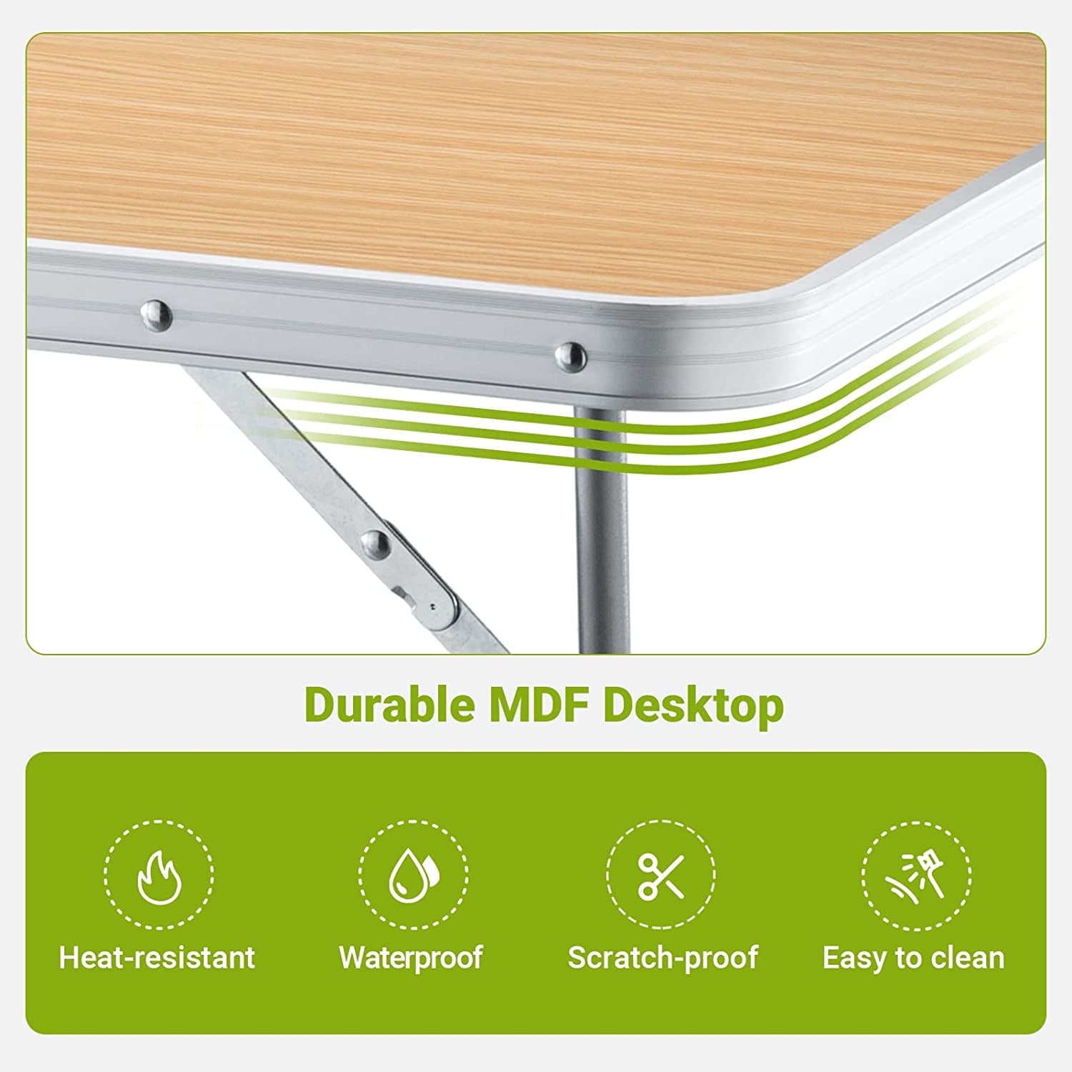 FUNDANGO Folding Camping Table Portable Outdoor Picnic Tables Waterproof Durable Lightweight Fold Desk with Handle 31.5