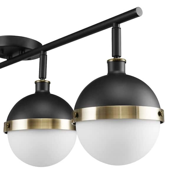 Bari 2.8 ft. 4-Lights Matte Black Fixed Track Lighting Kit with Brass Accents and Frosted Glass Shades, Bulbs Included