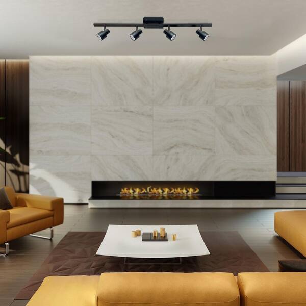 3 ft. 4-Light Matte Black Hard Wired Track Lighting Kit with Gimbal Head, Bulbs Included