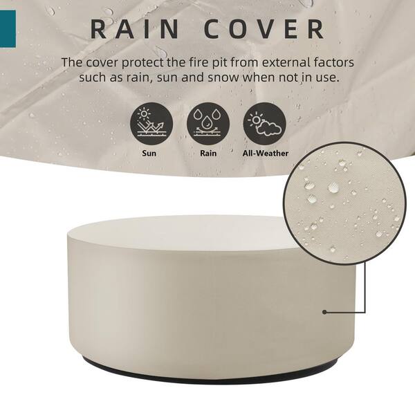 28 in. Round Terrazzo Propane Gas Off-white Fire Pit Table, 40,000 BTU with Blue Glass Stones and Rain Cover