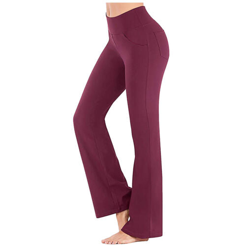 Women High Waist Casual Gym Yoga Long Pants Sports Wide Loose Bootleg Trousers