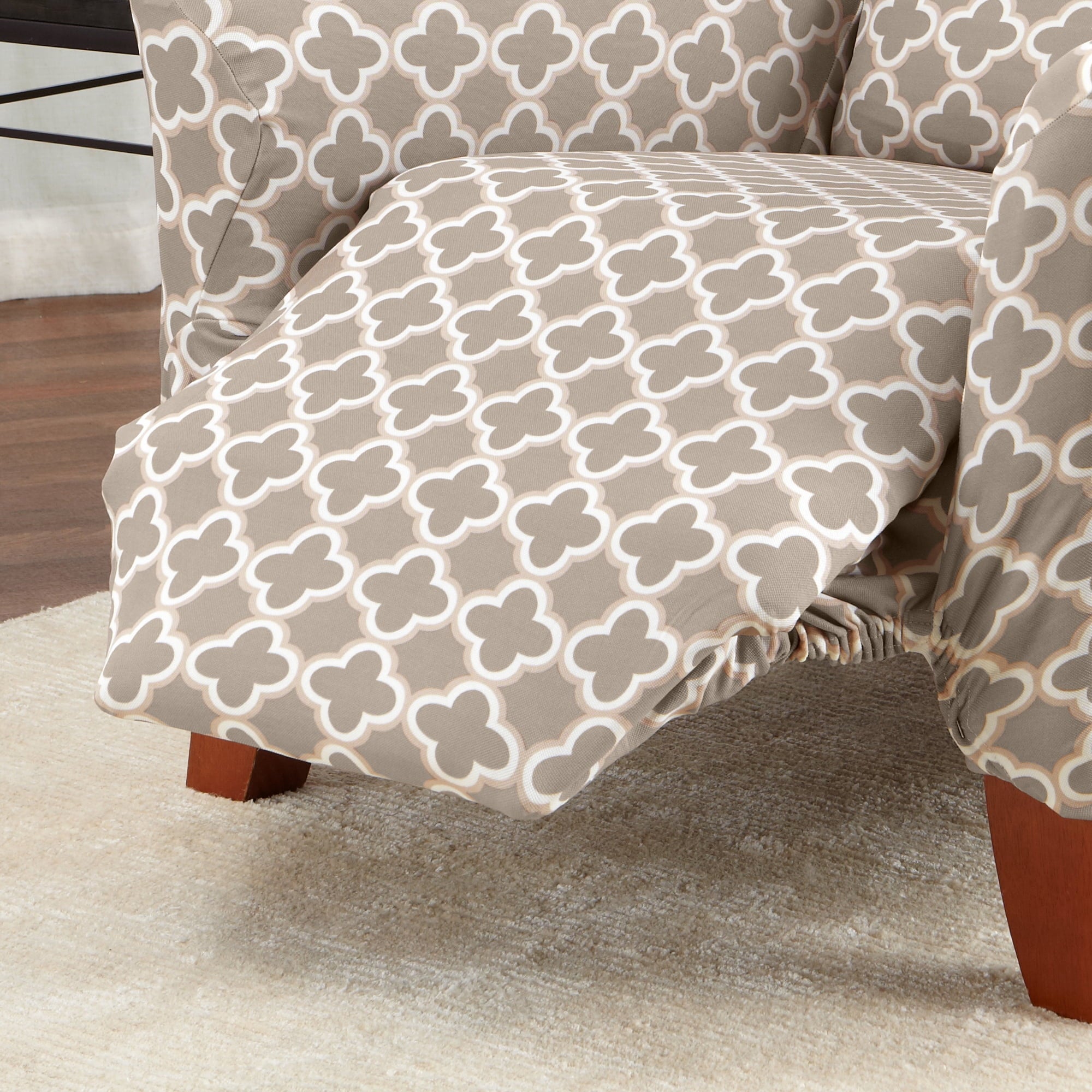 Great Bay Home Stretch Printed Washable Recliner Slipcover  (Recliner, Beige)