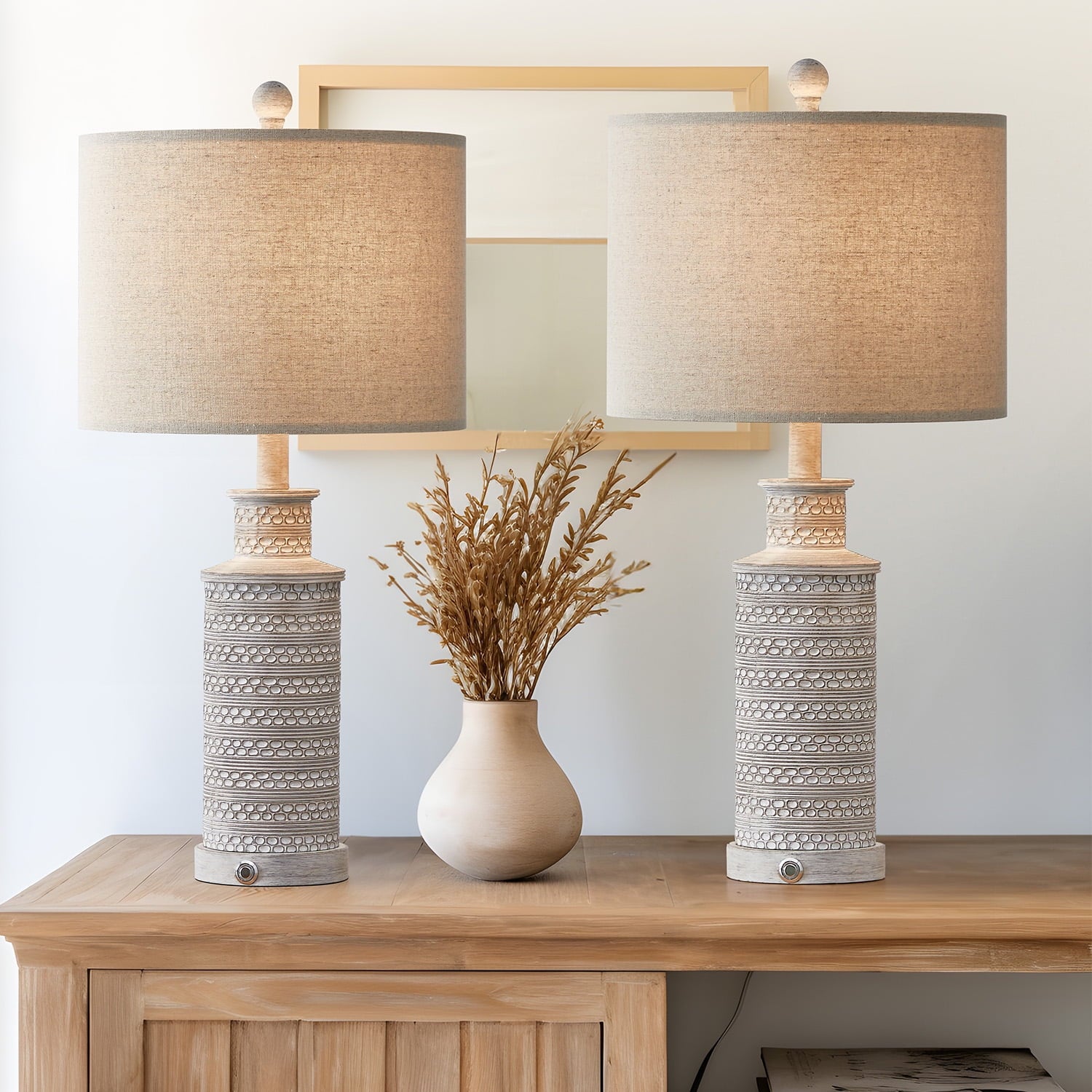 Oneach 3 Way Dimmable Table Lamp Set of 2 with USB Ports for Bedroom Living Room 24.5