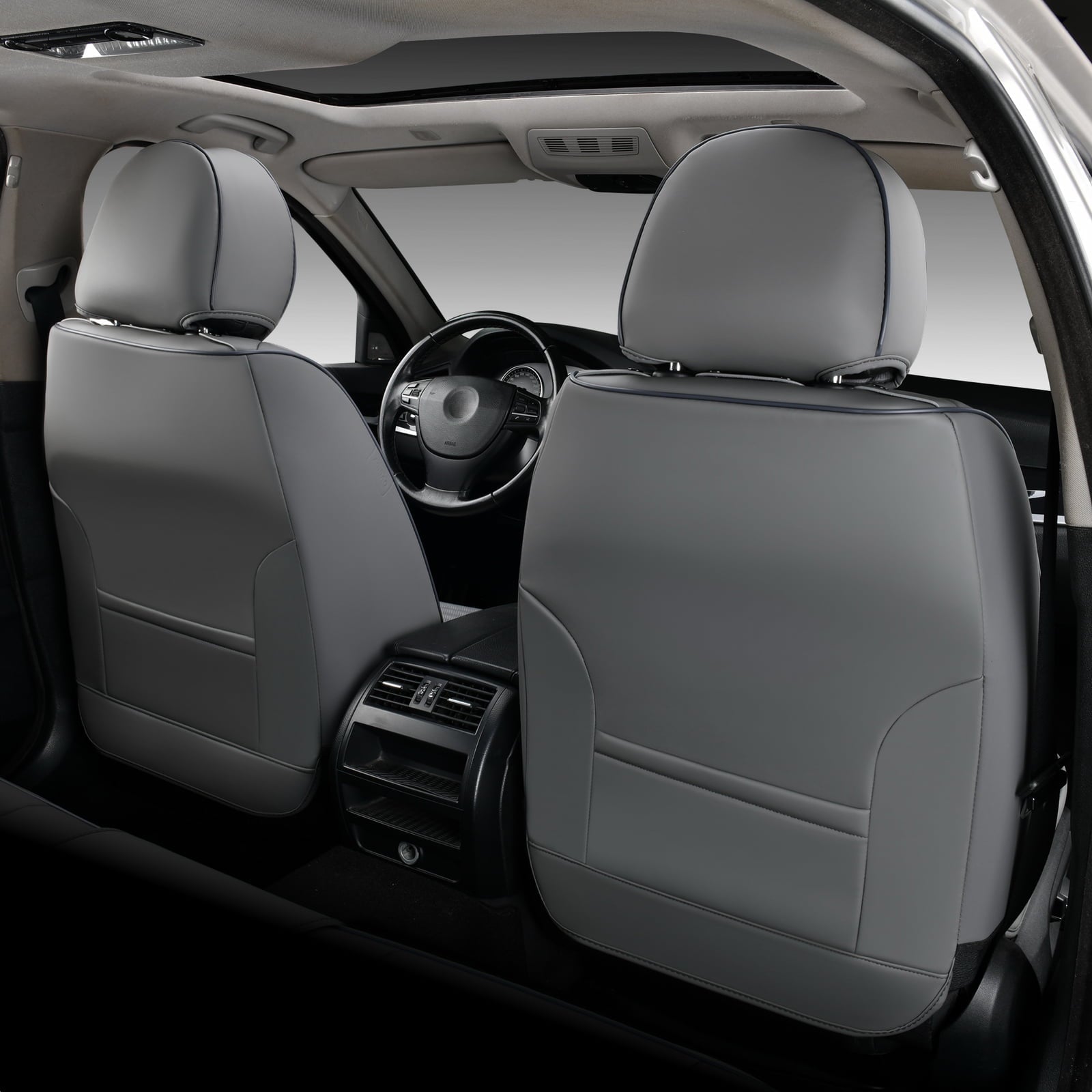 Coverado Premium Leather Car Seat Covers Gray Full Set, Fashion Auto Front and Back Seat Covers 13 Pieces,  Seat Protectors Interior Accessories Universal Fit Sedan, SUVs, Pickup Trucks