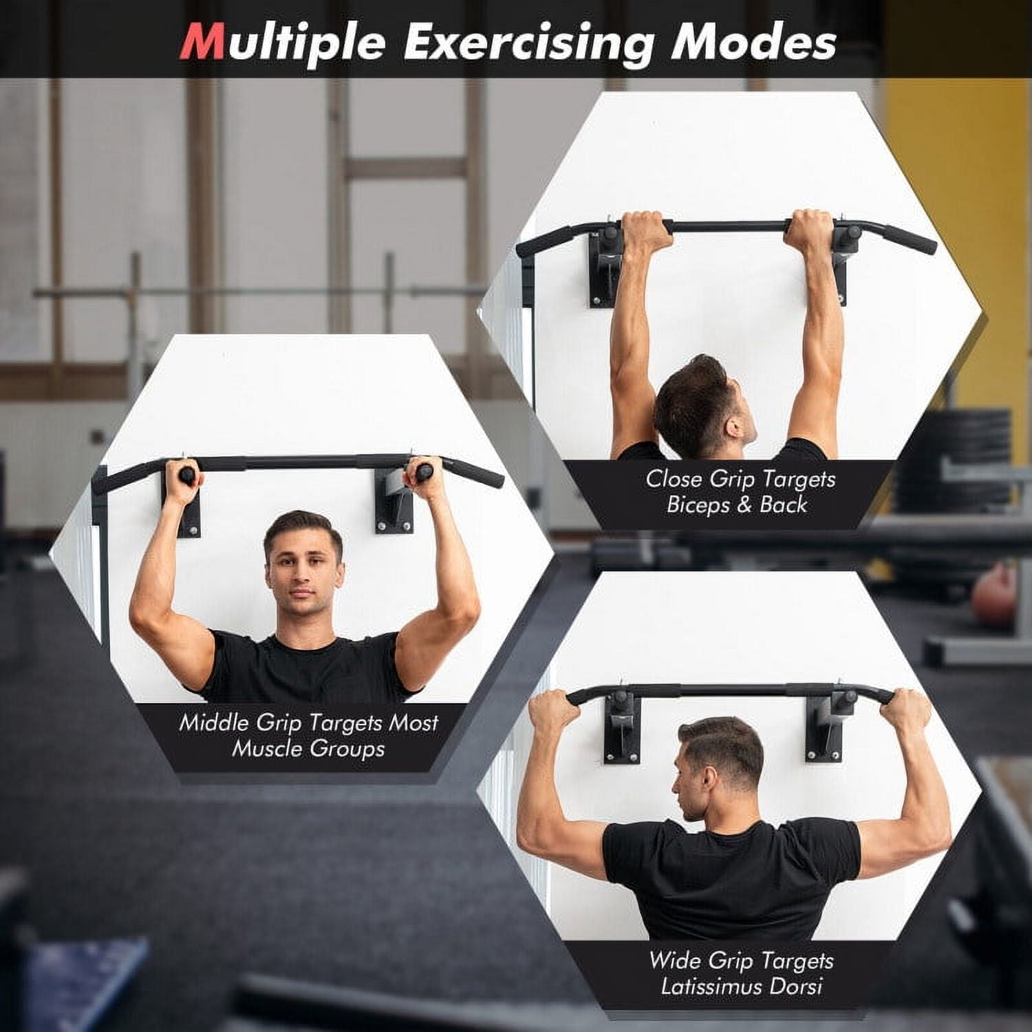 SIXWIN Wall Mounted Multi-Grip Pull Up Bar with Foam Handgrips