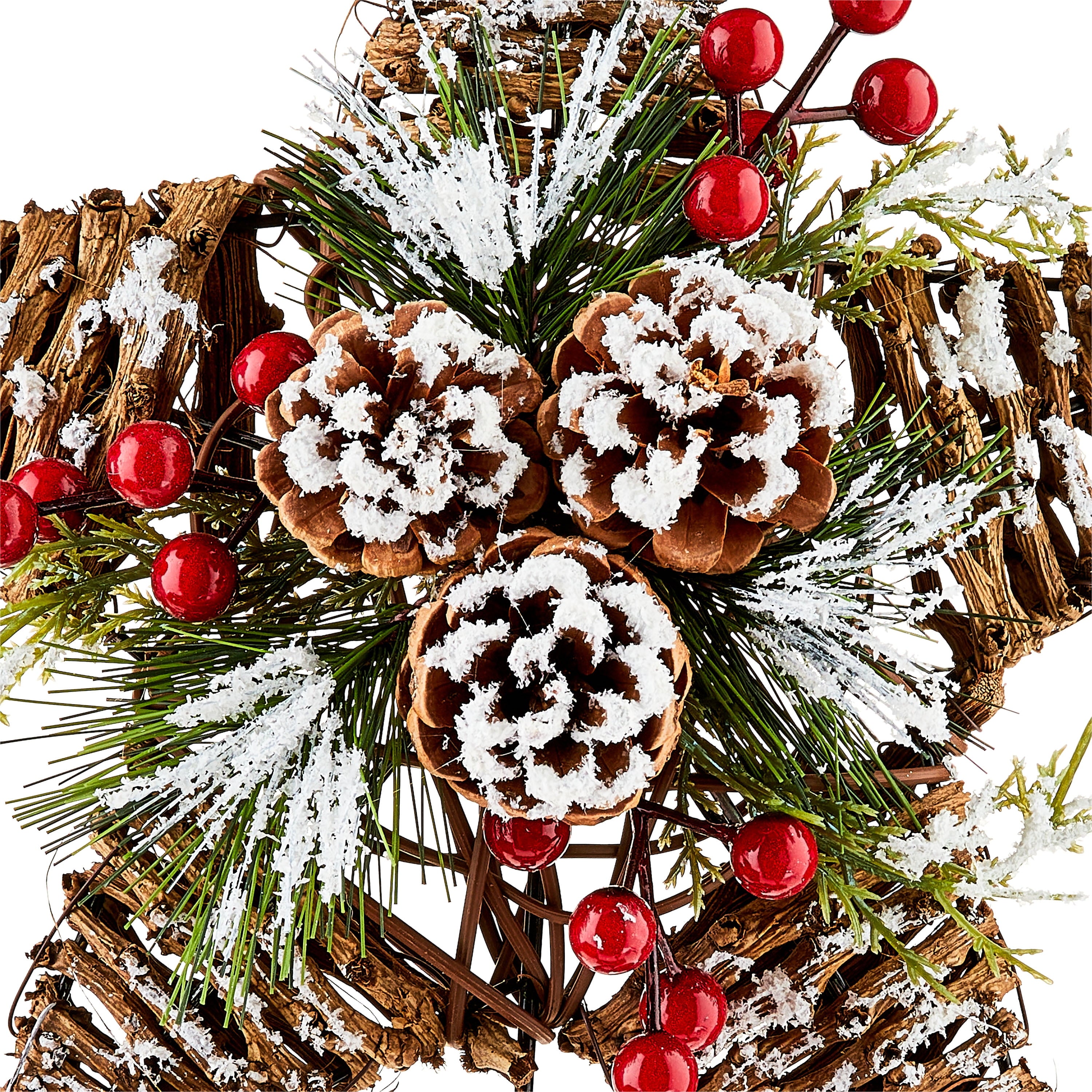 Natural Lodge Rattan & Pinecone Star Christmas Tree Topper, 11.5 inch, Holiday Time