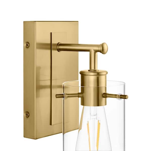 Regan 4.5 in. 1-Light Brushed Gold Vanity Light with Clear Glass Shade