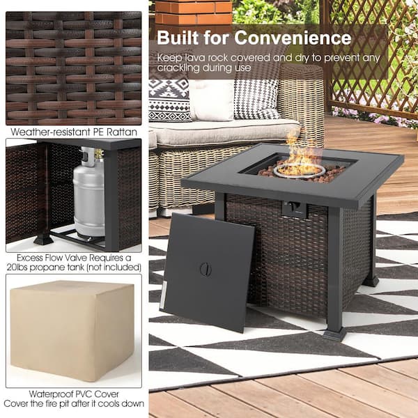 32 in. Propane Fire Pit Table 50,000 BTU Square Firepit Heater w/Lava Rocks Cover