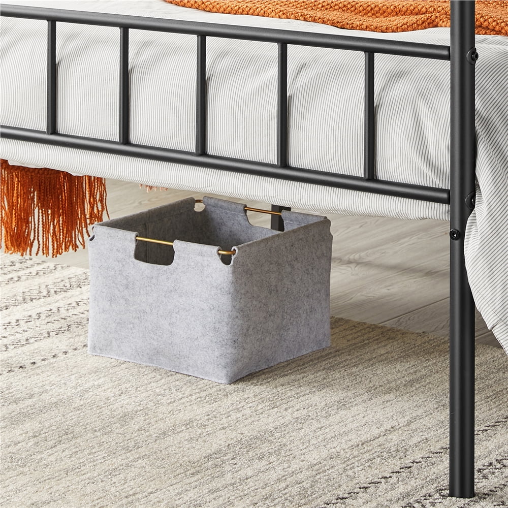 Easyfashion Juno Metal Canopy Frame Four Poster Bed with Headboard and Footboard, Black, Twin