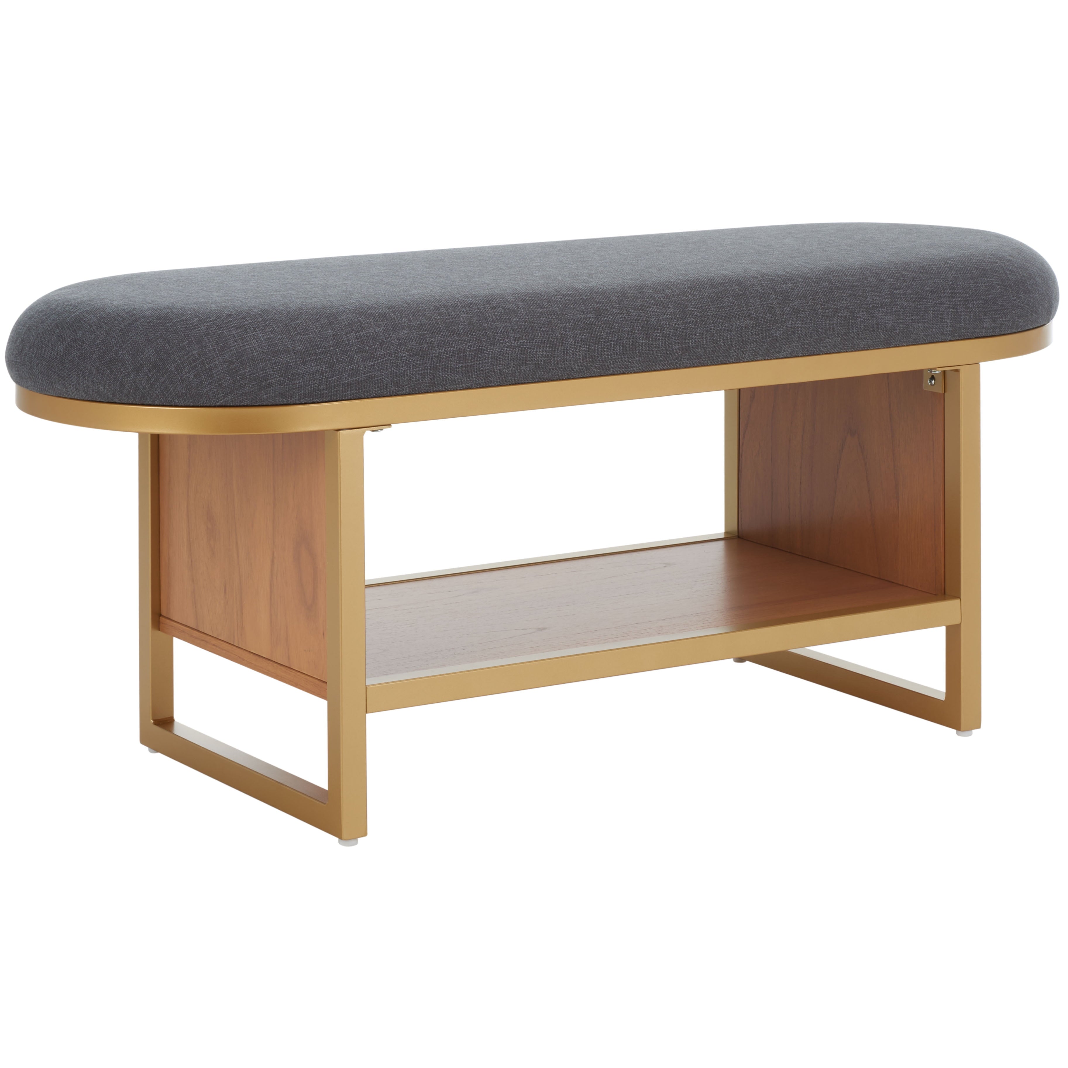 SAFAVIEH Iona Modern Open Shelf Bench with Cushion, Grey/Walnut