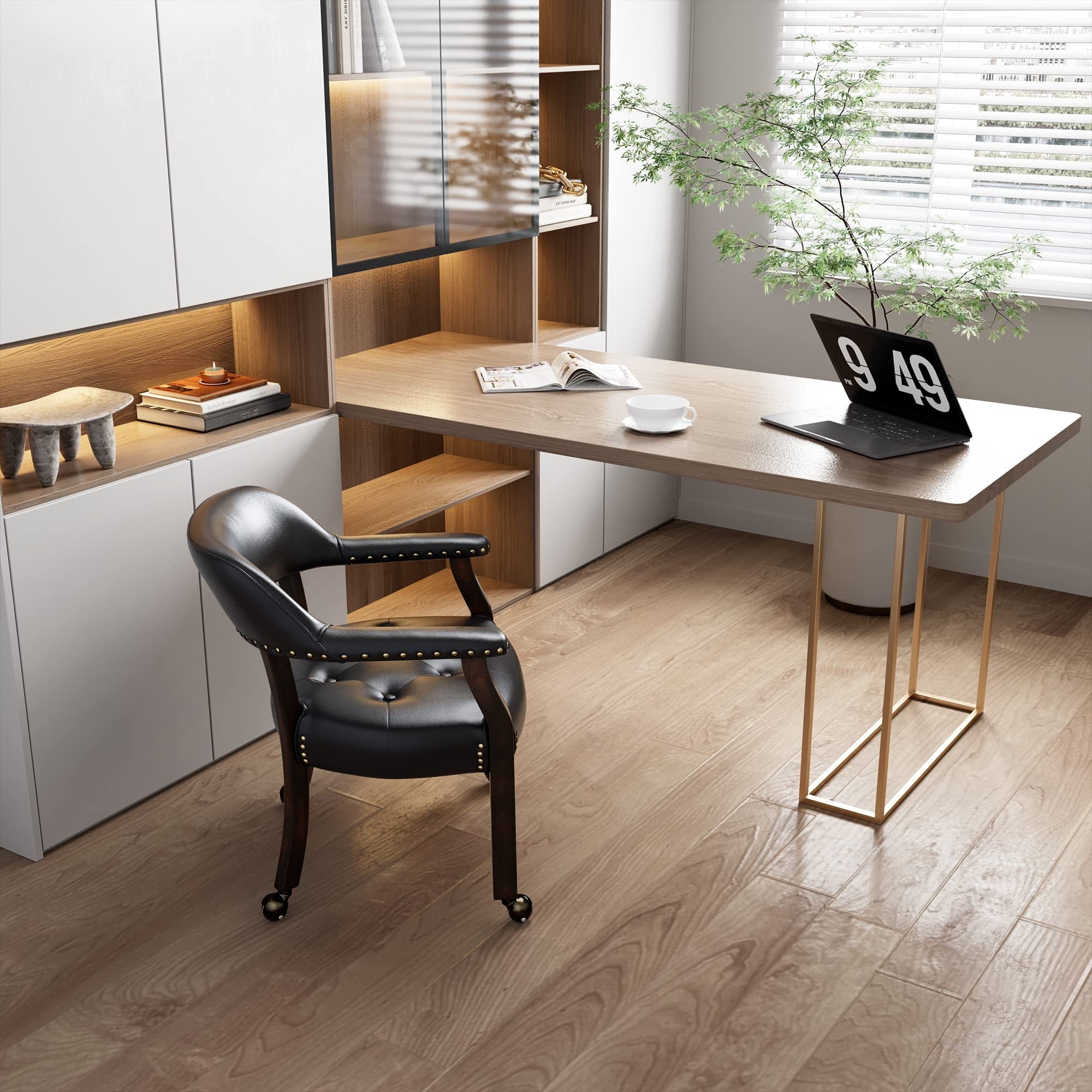 Dining Chair with Casters, Captain's Chairs with Rollers Dinette Sets Poker Chairs with Wheels Kitchen Table Rolling Chairs High Back Chair On Caster(Black 318BK)