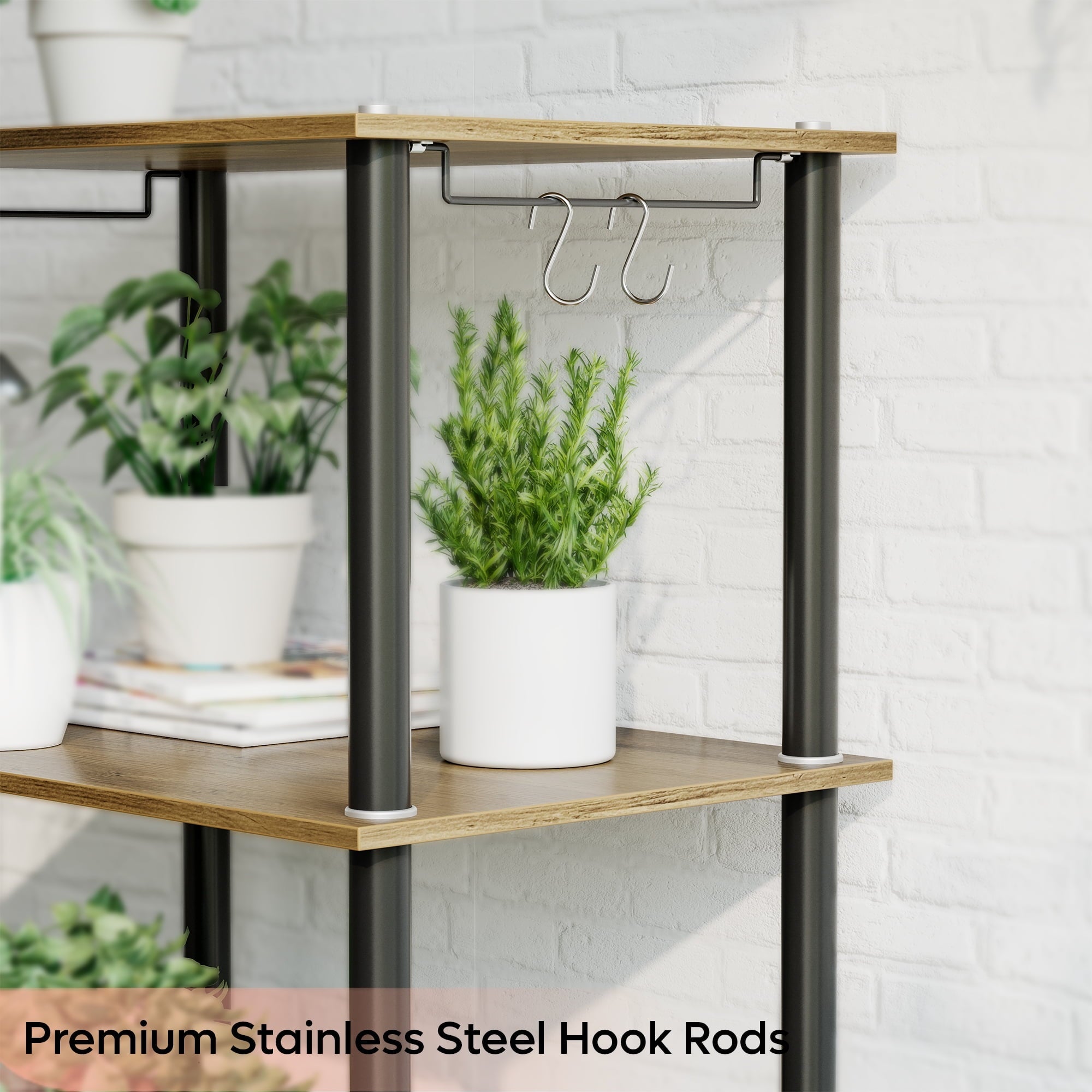 Bestier 4-Tier Bakers Rack with Wood Cabinet, Oak Beige