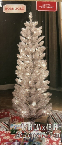 Holiday Time 4-Foot Pre-Lit Rose Gold Tinsel Christmas Tree w/Stand
