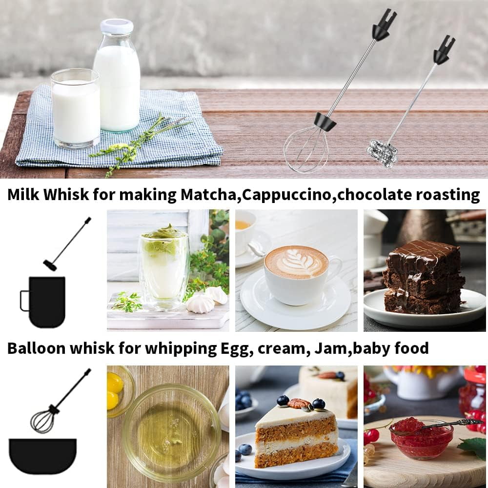 Mighty Rock Electric Milk Frother Handheld Milk Foamer with USB Rechargeable Coffee Frother 3 Speeds Milk Whisk 2 in 1 Egg Beater Perfect for Coffee, Latte, Cappuccino, Silver