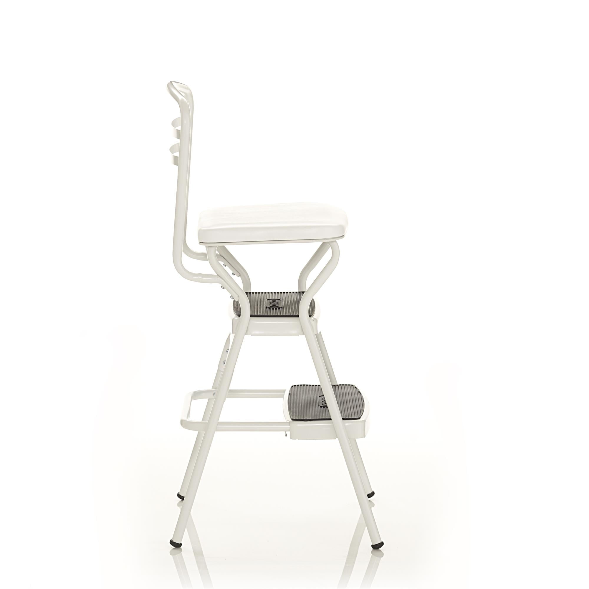 COSCO Stylaire Retro Chair + Step Stool with flip-up seat (white, one pack)