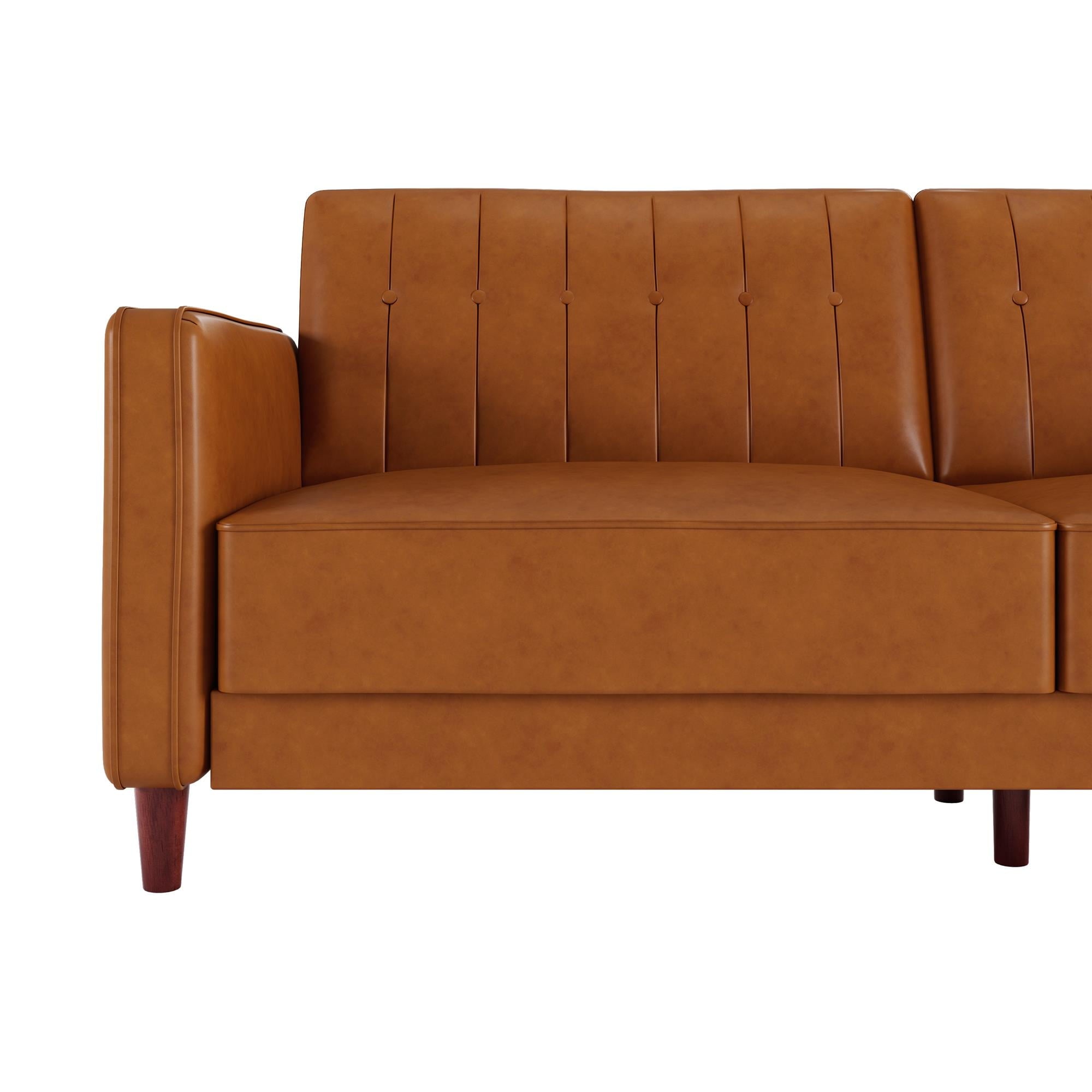 DHP Pin Tufted Transitional Futon and Sofa Bed, Camel Faux Leather