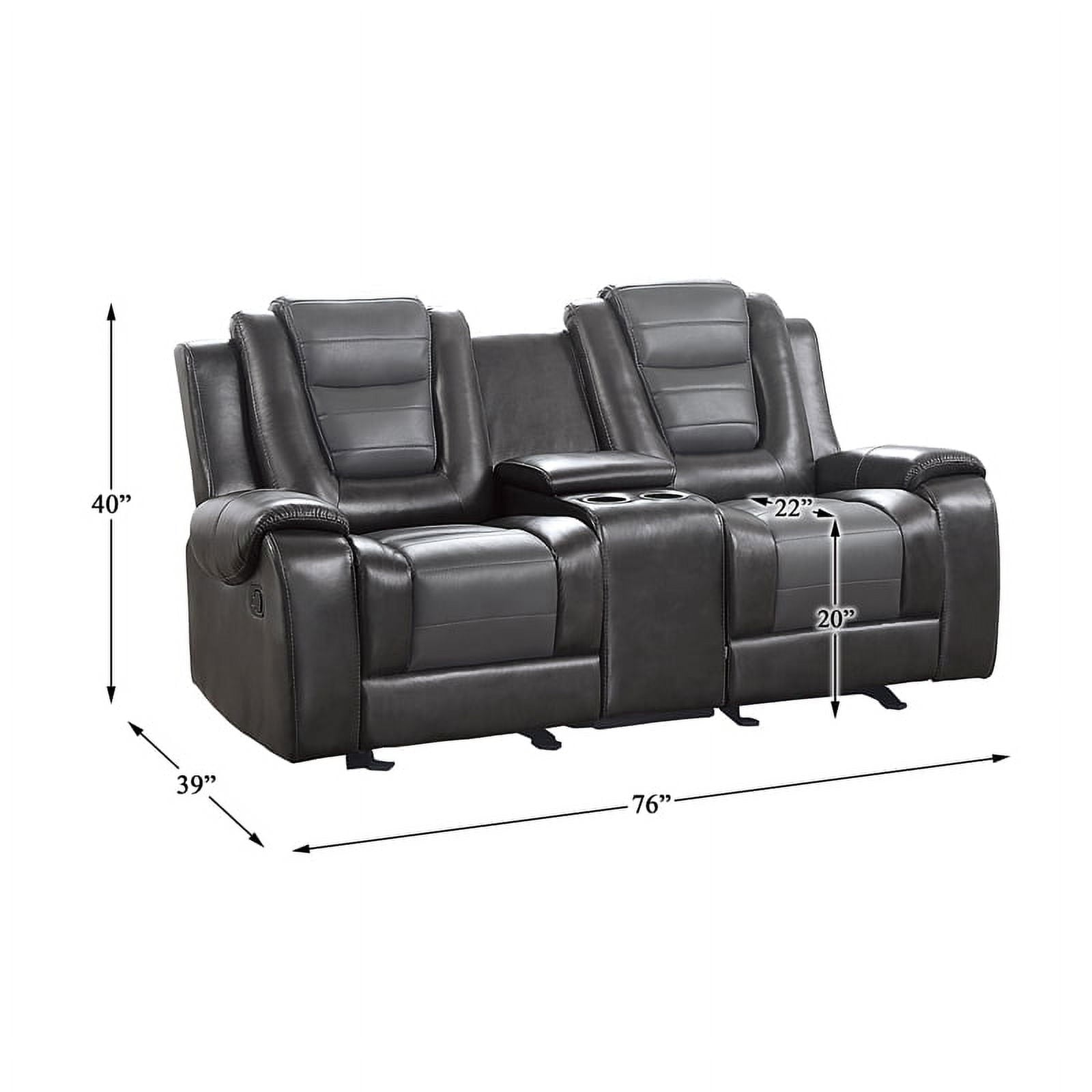 Pemberly Row Transitional Faux Leather Double Glider Reclining Loveseat in Gray