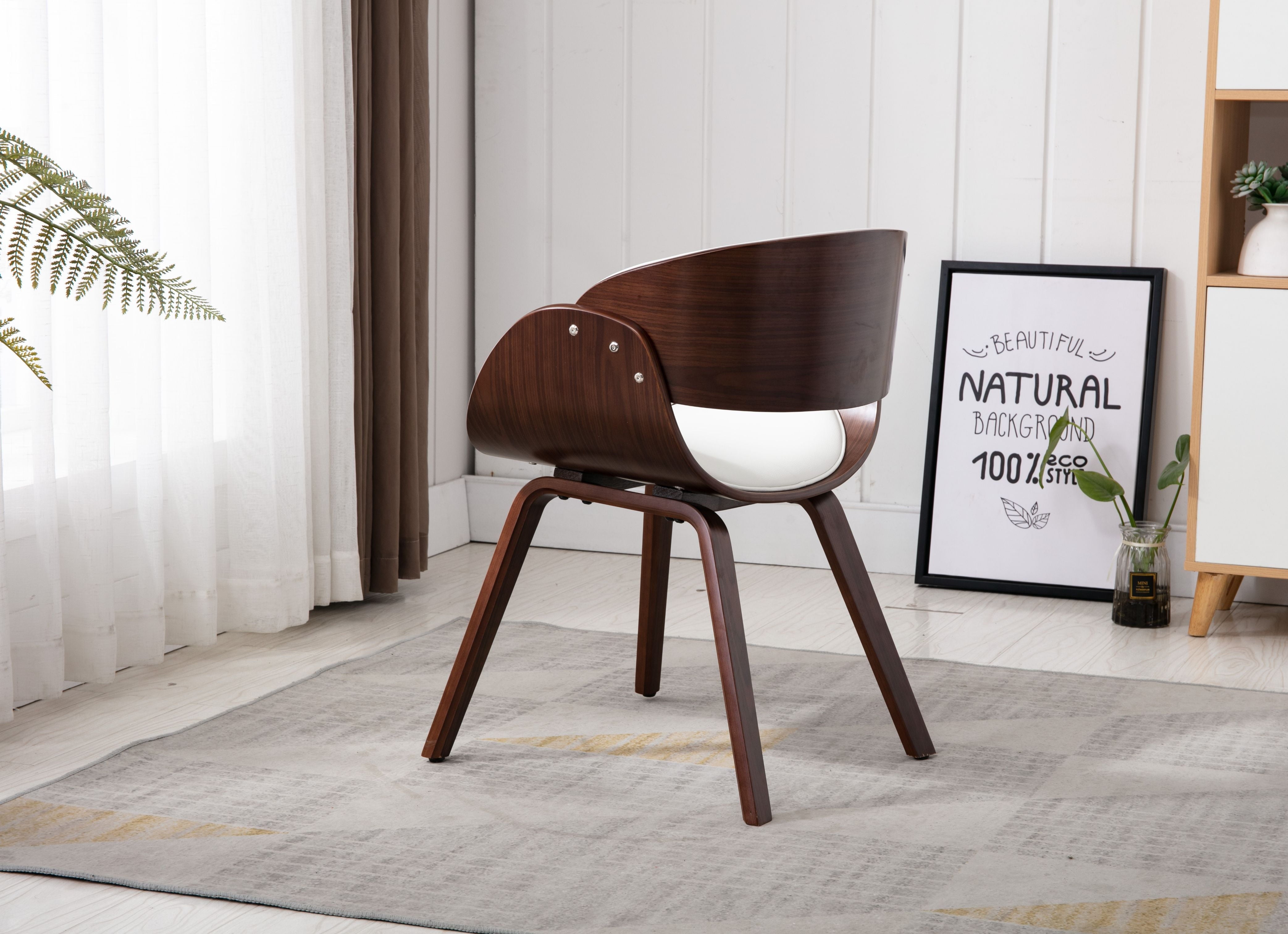 Vanity Art Mid-Century Style Butterfly Dining Chair and Walnut Wood Finish (White)