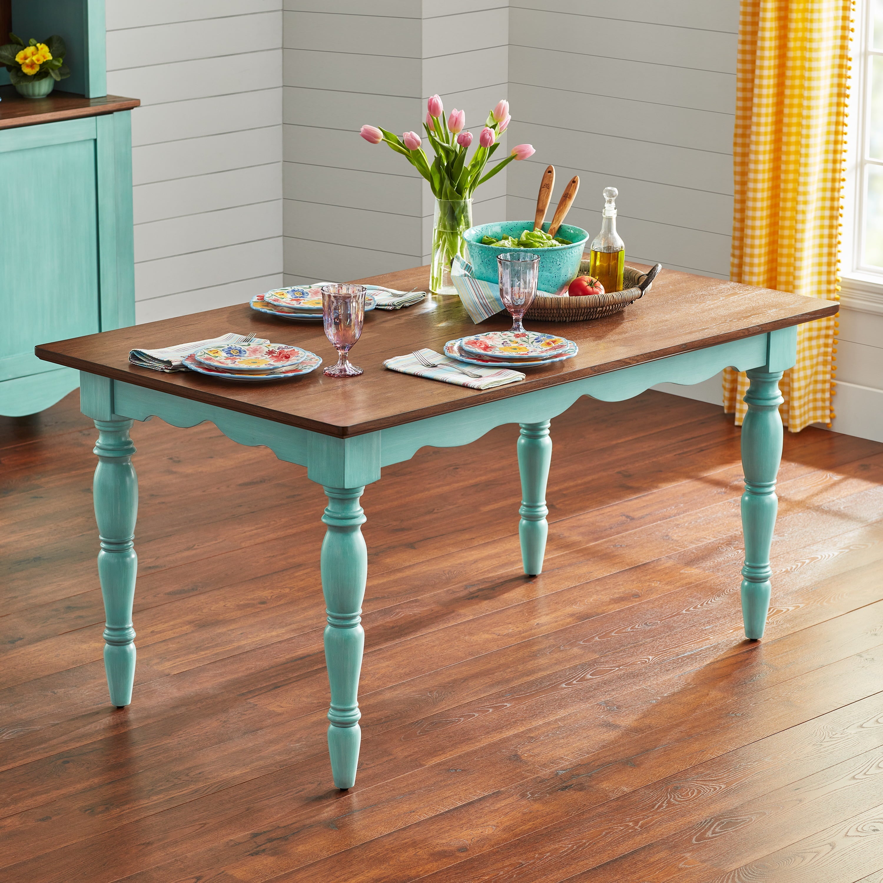 The Pioneer Woman Dining Table Made With Solid Wood Frame, Teal