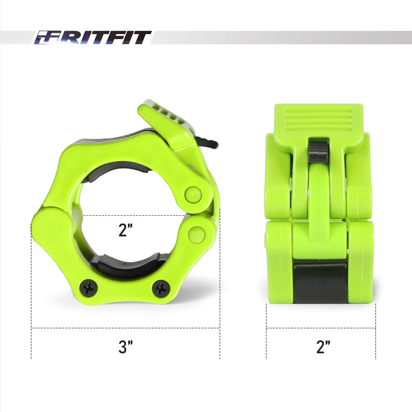 RitFit 2 In. Olympic Barbell Clips Set of 2, Barbell Clamps with ABS Locking and Quick Release and Carry Bag(Green)